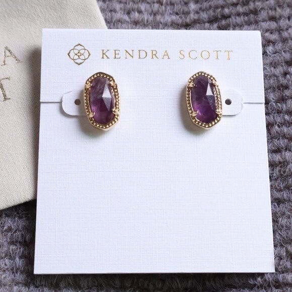 New. Kendra Scott Ellie Gold Amethyst Stud Earrings - Picture 1 of 2